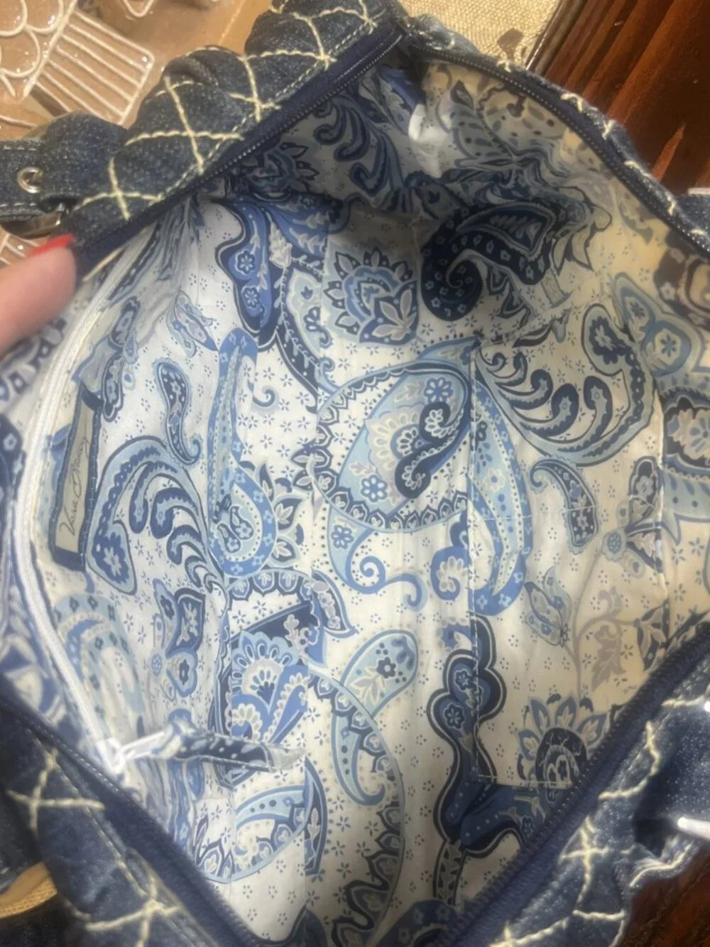 VERA BRADLEY Denim Quilted Stitch Shoulder DOUBLE HANDLE Bag Satchel Retro